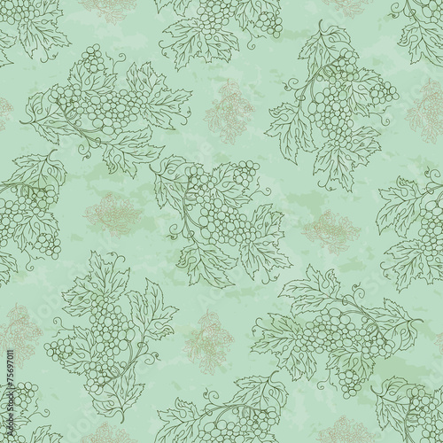 Vintage illustration of seamless background bunches grapes