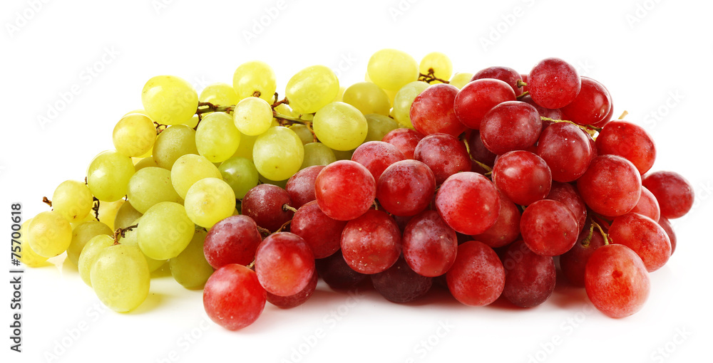 Green and red grape isolated on white background