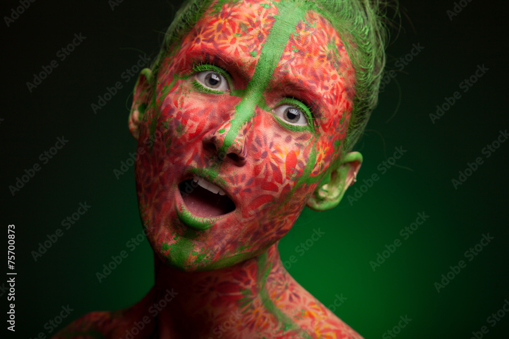 close up of a face of a girl with creative visage. Face art. close up of a face of a girl with creative visage. Face art.