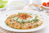 dietary omelette with carrot and green yogurt sauce