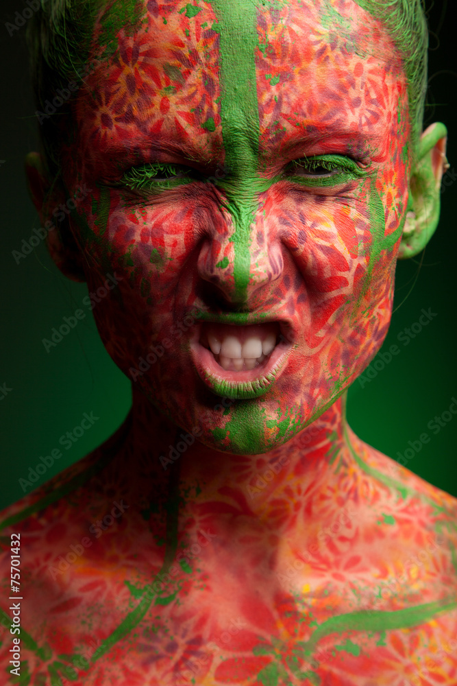 Obraz premium close up of a face of a girl with creative visage. Face art.