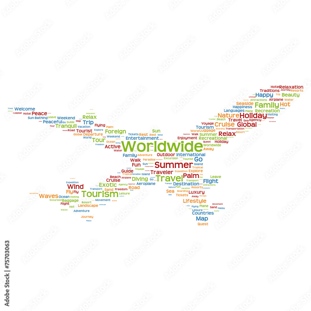 Naklejka premium Vector conceptual travel or tourism plane word cloud