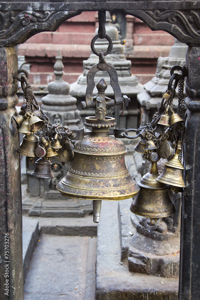 Bells - element of the decor, Swayambhunath Stupa in Kathmandu,