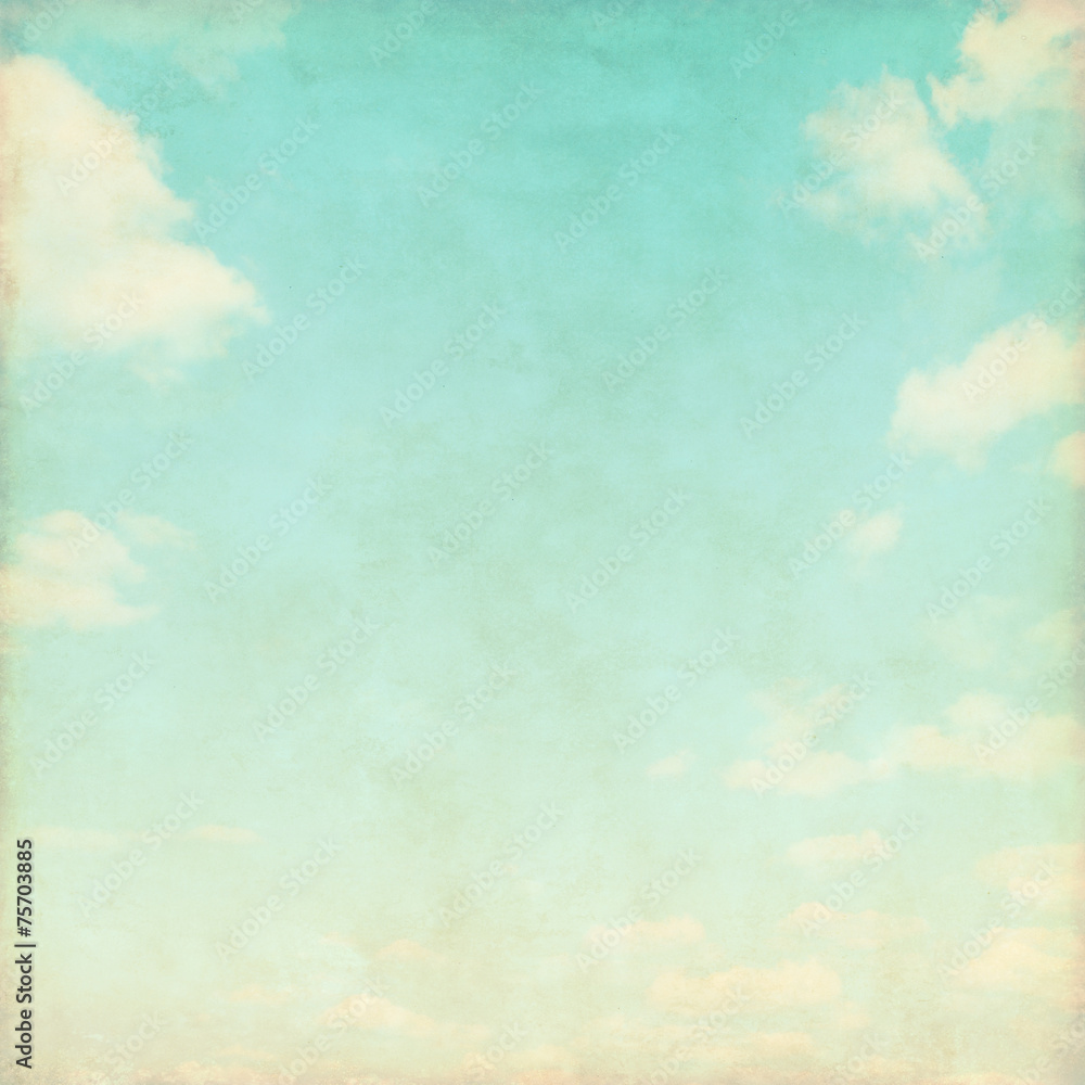 Blue sky with clouds in grunge style.