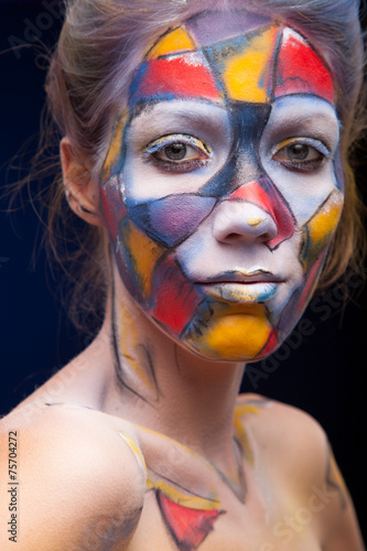 circus color face art woman close up portrait