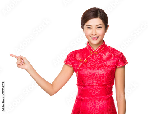 Chinese woman with finger point up