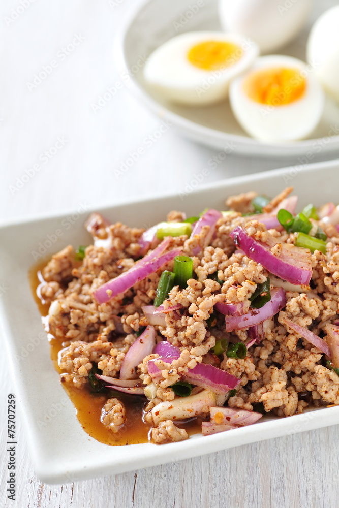 Thai traditional food Spicy minced chicken salad