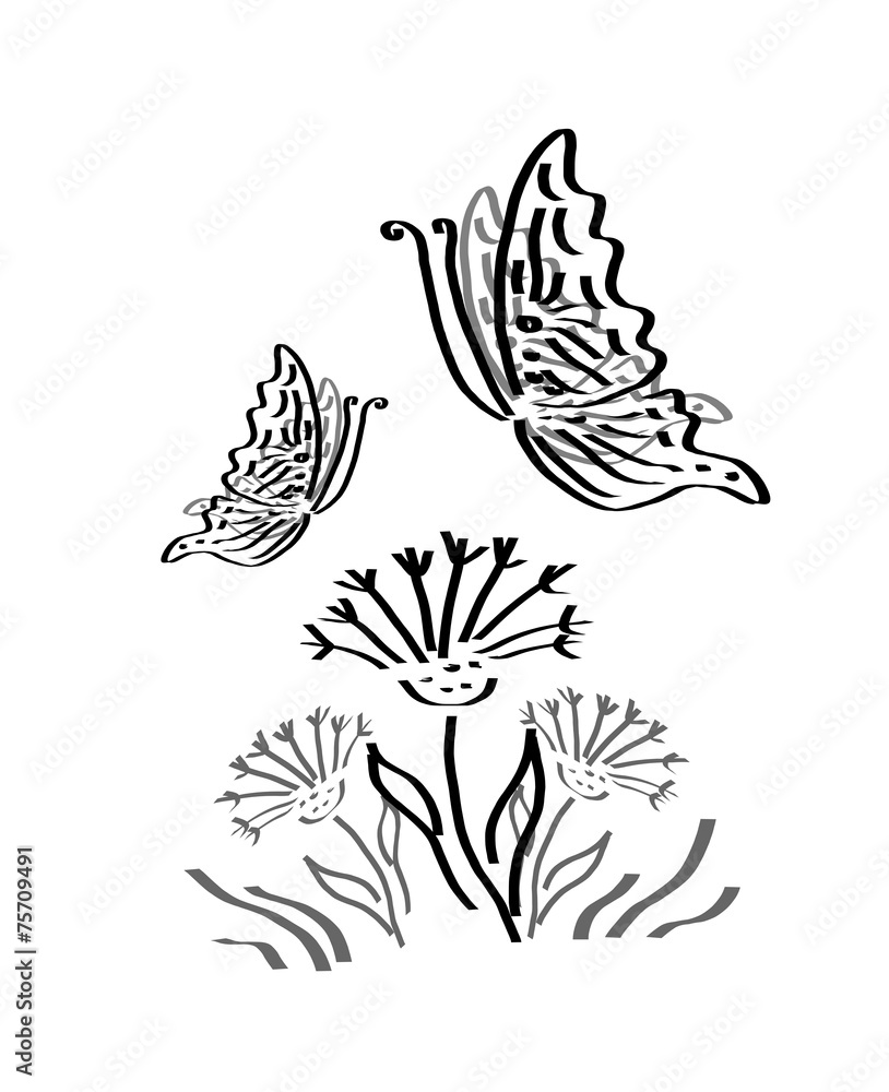 Fototapeta premium Butterflies with flowers