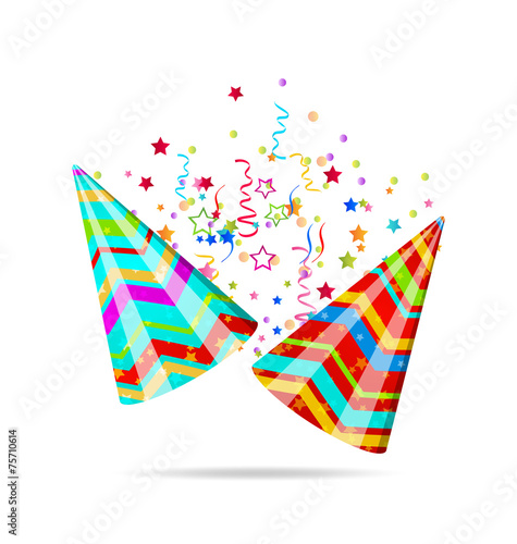 Colorful party hats with confetti for your holiday