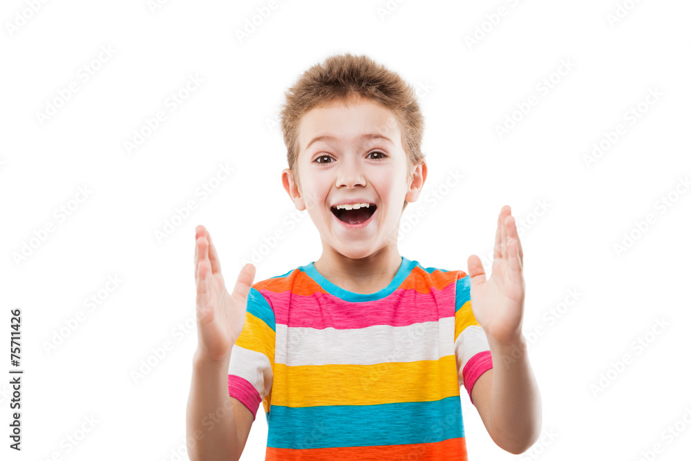 Amazed or surprised child boy showing large size Amazed or surprised child boy showing large size