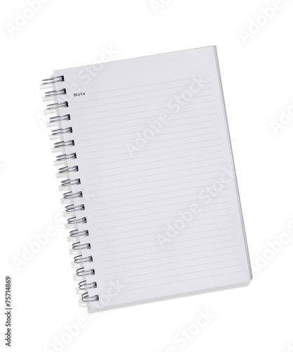 Blank note book with three ring binder holes isolated on white.