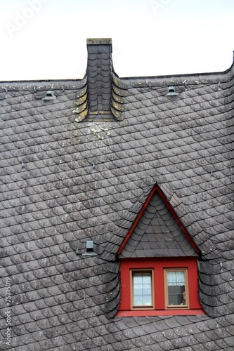 Roof Window On A Grey Tiled Rooftop