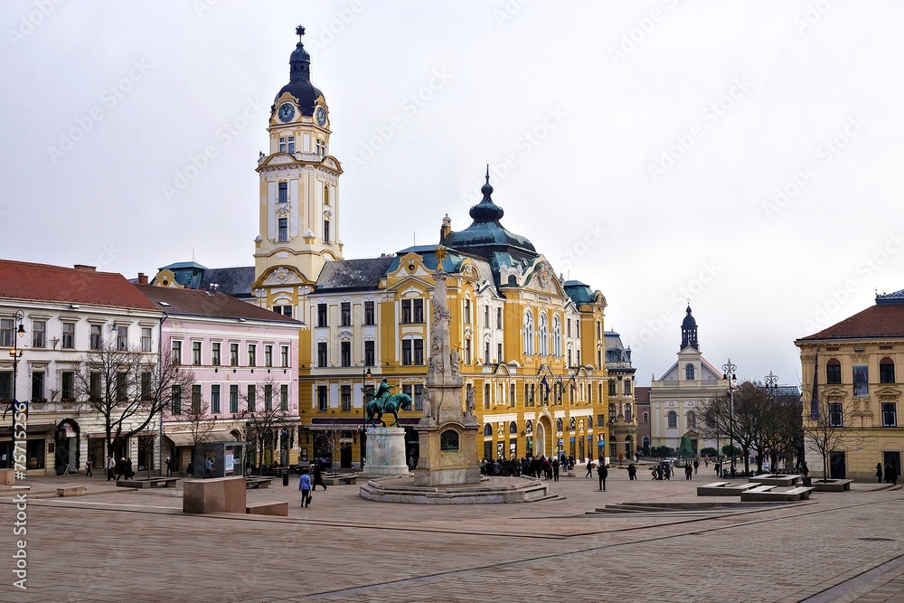 City Hall Square of Pecs in Hungary. Pecs, Hungary - World Herit
