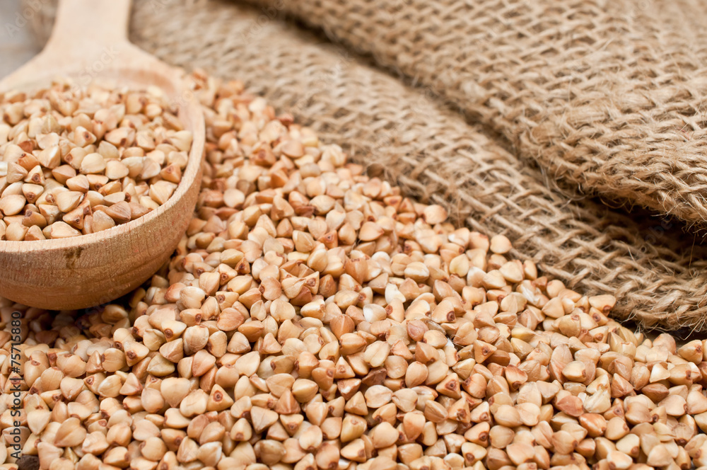 scattering of buckwheat and old bag