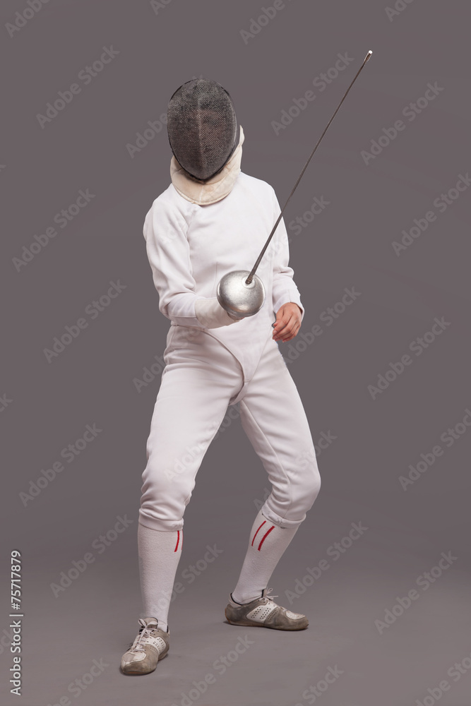 girl in white fencing costume. with sword and fencing mask girl in white fencing costume. with sword and fencing mask