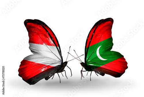 Two butterflies with flags Austria and Maldives photo