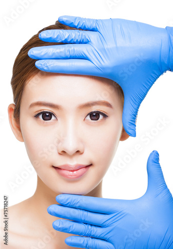 young attractive  woman face and medical beauty concept photo