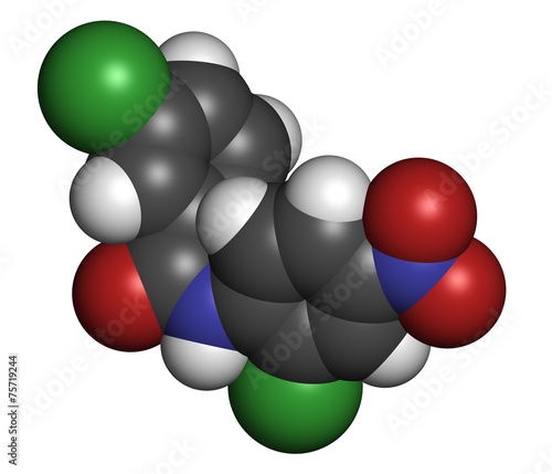 Niclosamide tapeworm drug molecule (anthelmintic). photo