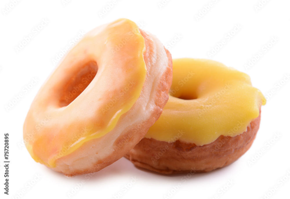 Delicious donuts with glaze isolated on white Delicious donuts with glaze isolated on white