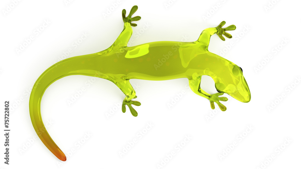 Fototapeta premium Cute green glass gecko isolated on a white background.