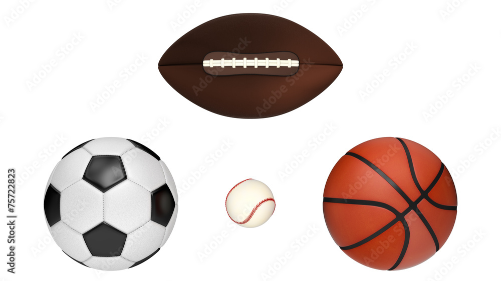 Detailed Baseball, Basketball, football, and Soccer ball