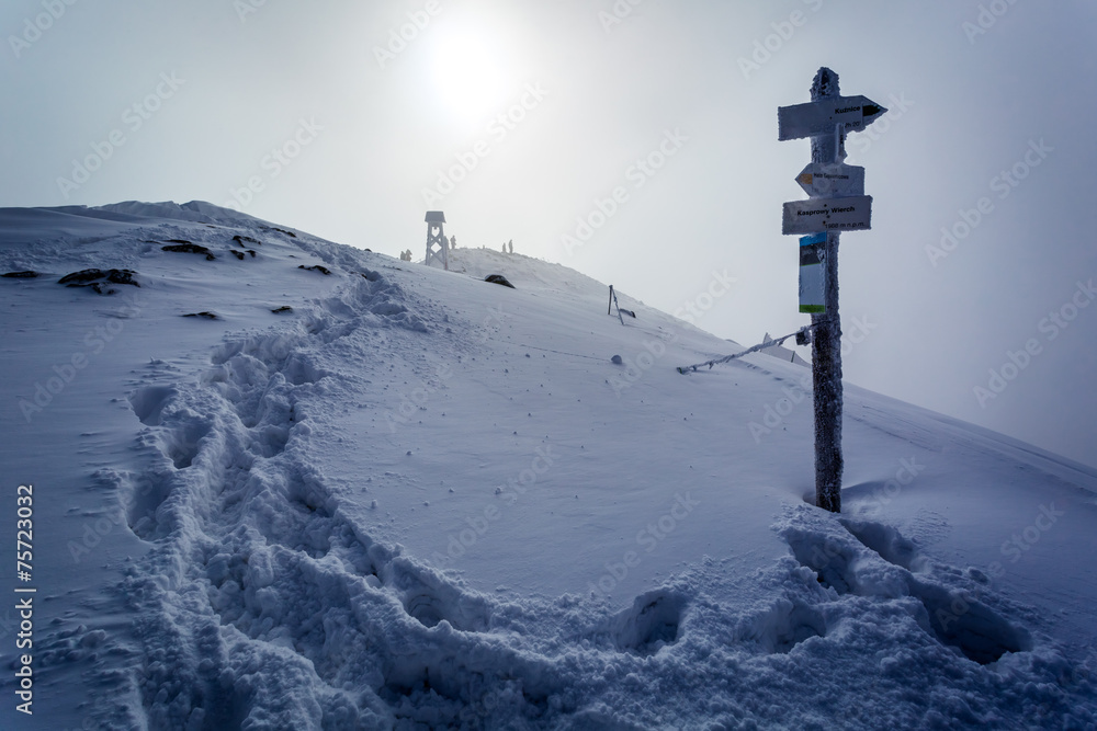 Snowy ridge in the mountains in winter Snowy ridge in the mountains in winter