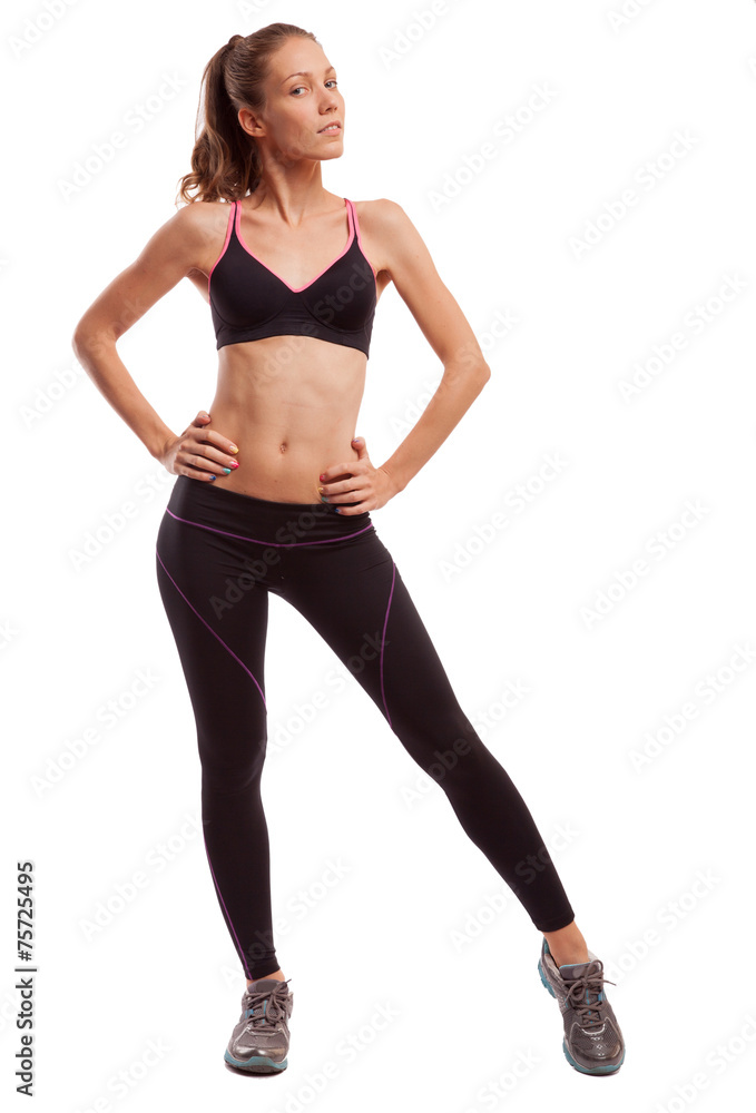 Young beautiful fitness girl doing streching exercise. isolated Young beautiful fitness girl doing streching exercise. isolated