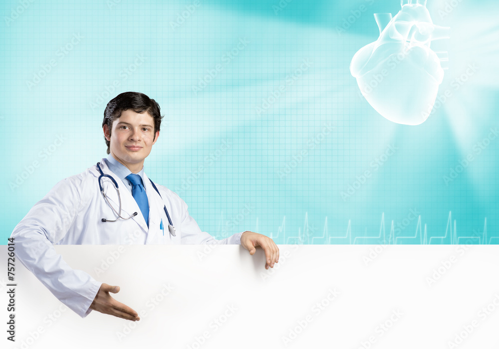 Doctor with banner