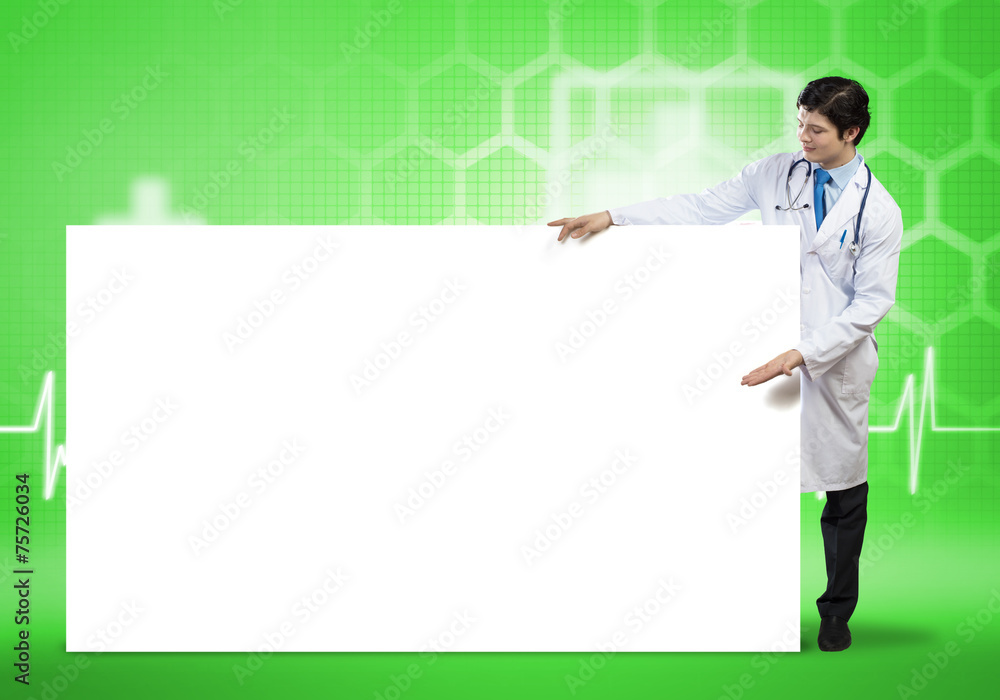 Doctor with banner Doctor with banner