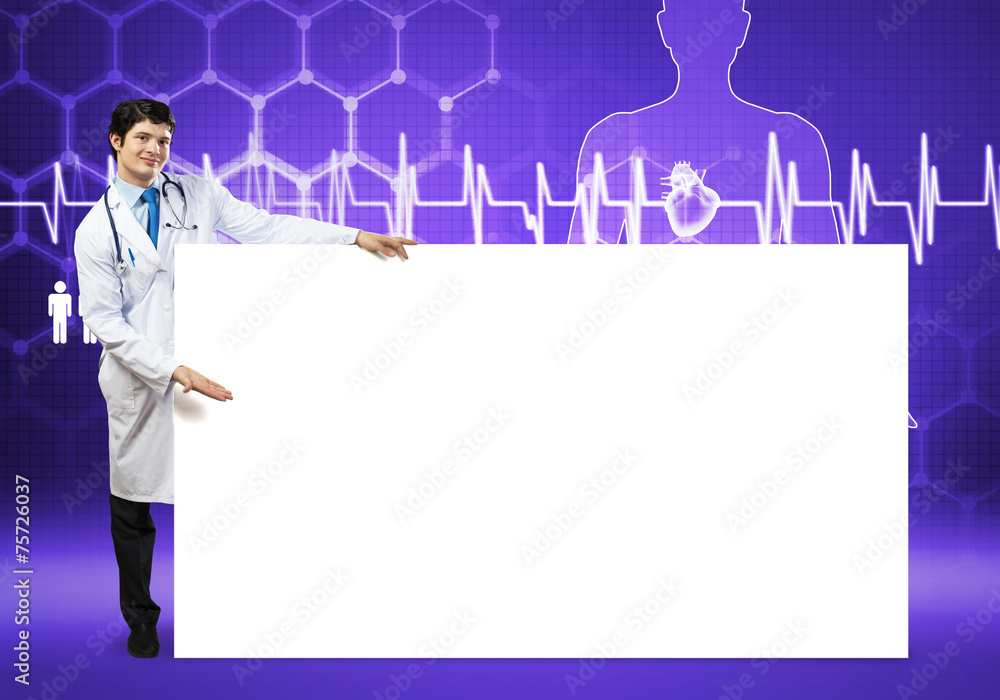 Doctor with banner Doctor with banner