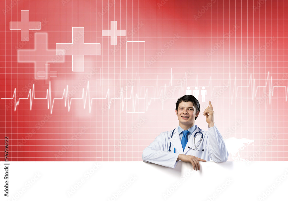 Doctor with banner Doctor with banner