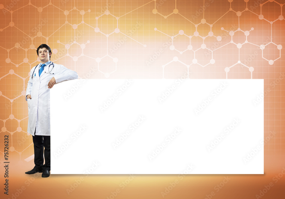 Doctor with banner Doctor with banner