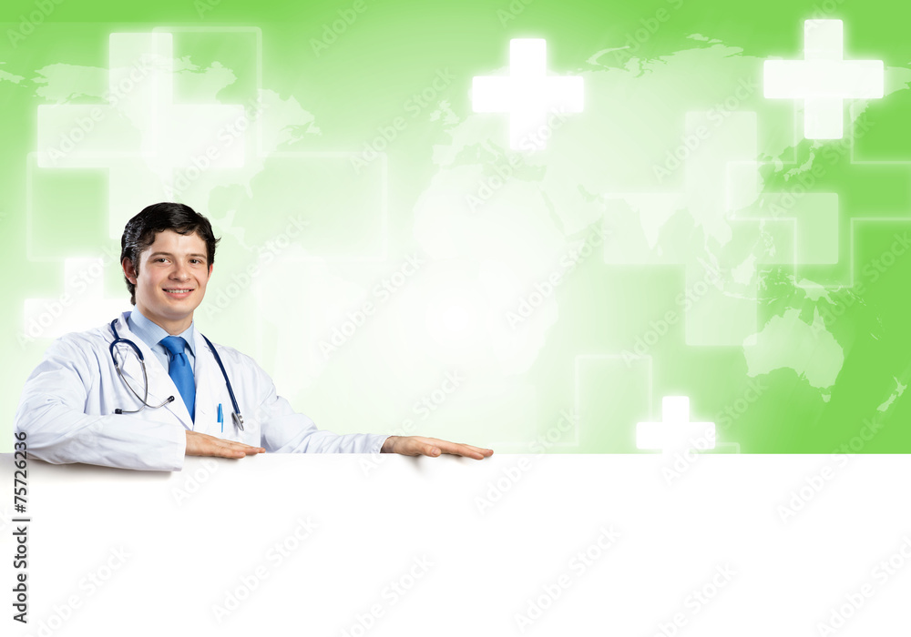 Doctor with banner Doctor with banner
