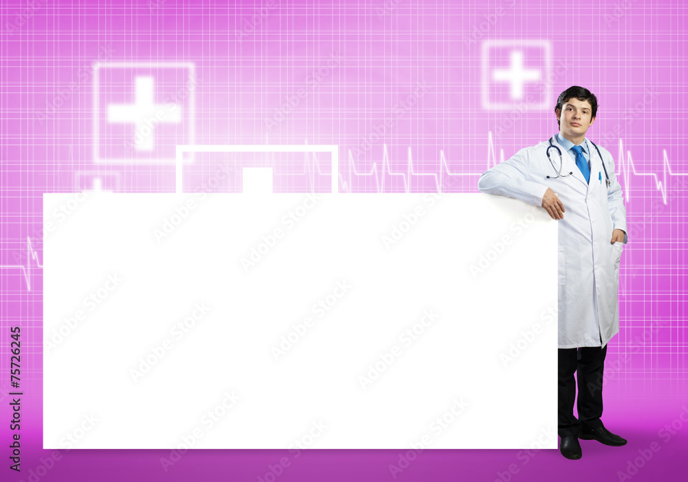 Doctor with banner Doctor with banner
