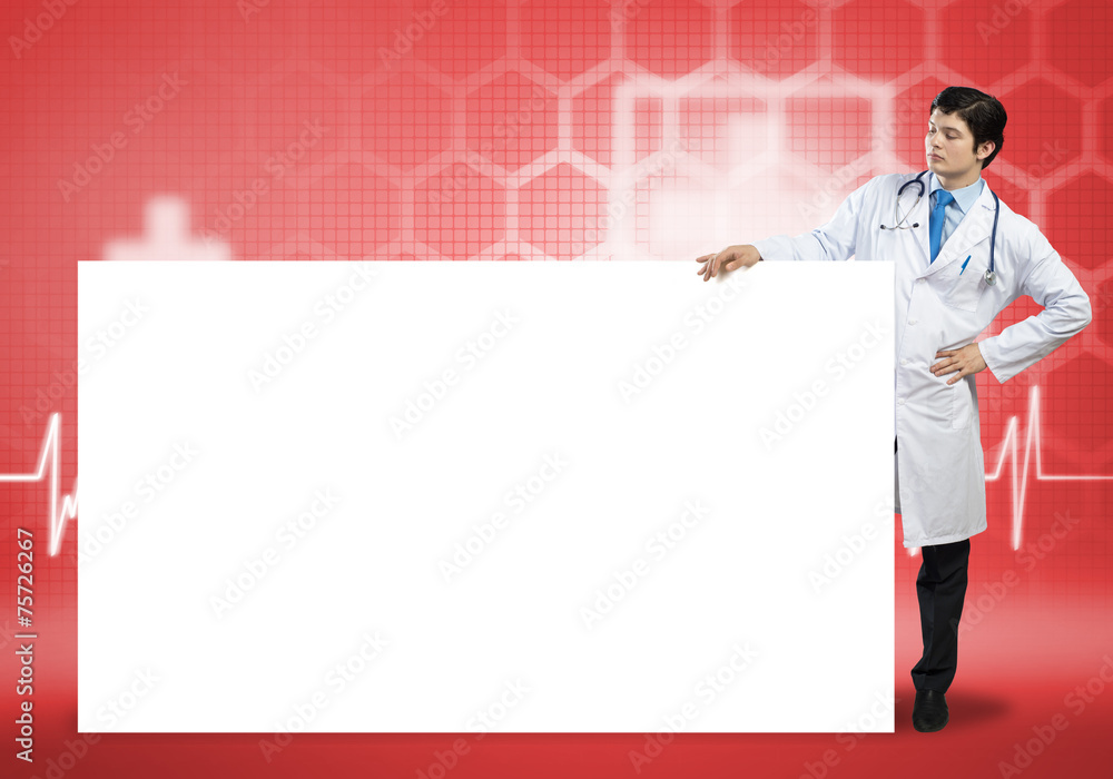 Doctor with banner Doctor with banner