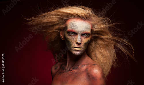 Creative Girl Portrait. Golden Makeup. Face art and body art.  © Dmytro Sandratskyi