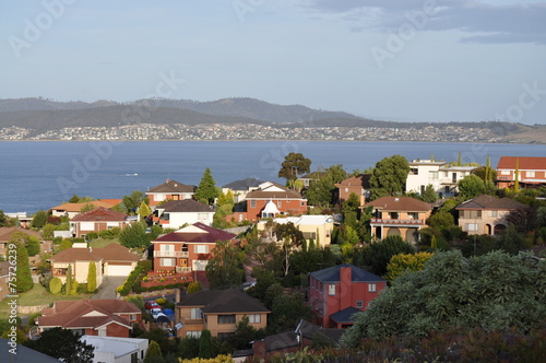 Sea view landscape with houses, Tasmania