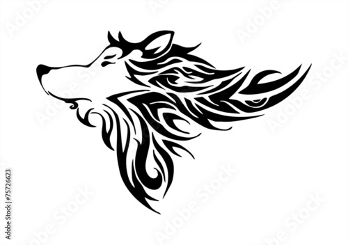 wolf head tribal design tatoo vector