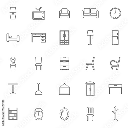 Furniture line icons on white background