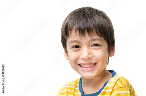 Little boy portrait close up face on white background