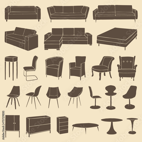 vector home furniture icons, room interior