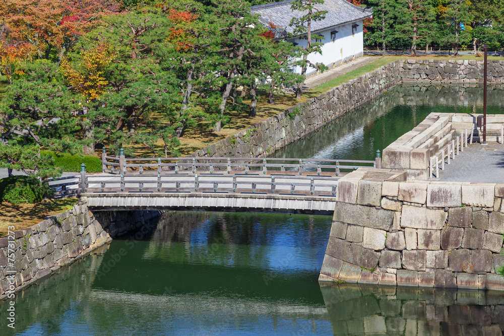 A Moat with Crossing Bridge at a Nijo Castlein Kyoto
