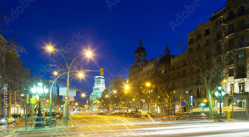 Evening view of Passeig de Gracia in winter