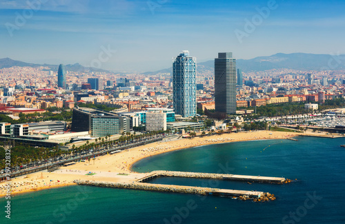 aerial view of Barcelona from Mediterranean sea