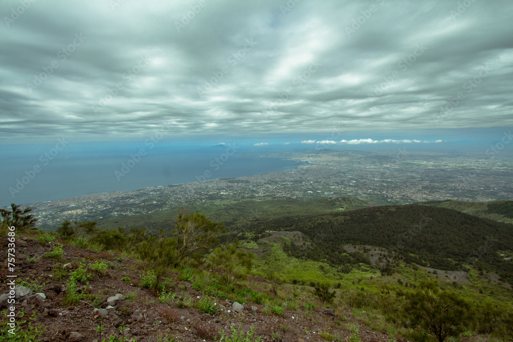View from Vesuvius to Naples and to the sea