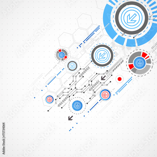 Abstract technological background with circles and arrows