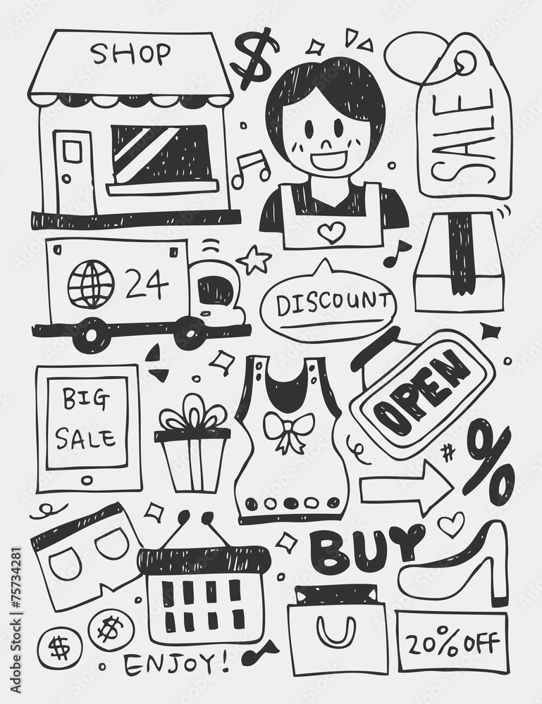 Shopping elements doodles hand drawn line icon, eps10 Shopping elements doodles hand drawn line icon, eps10