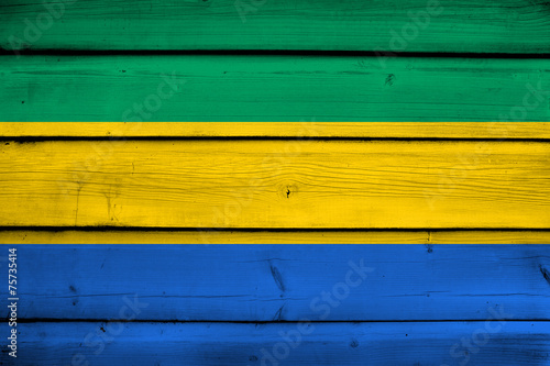 Gabon Flag on wood background photo