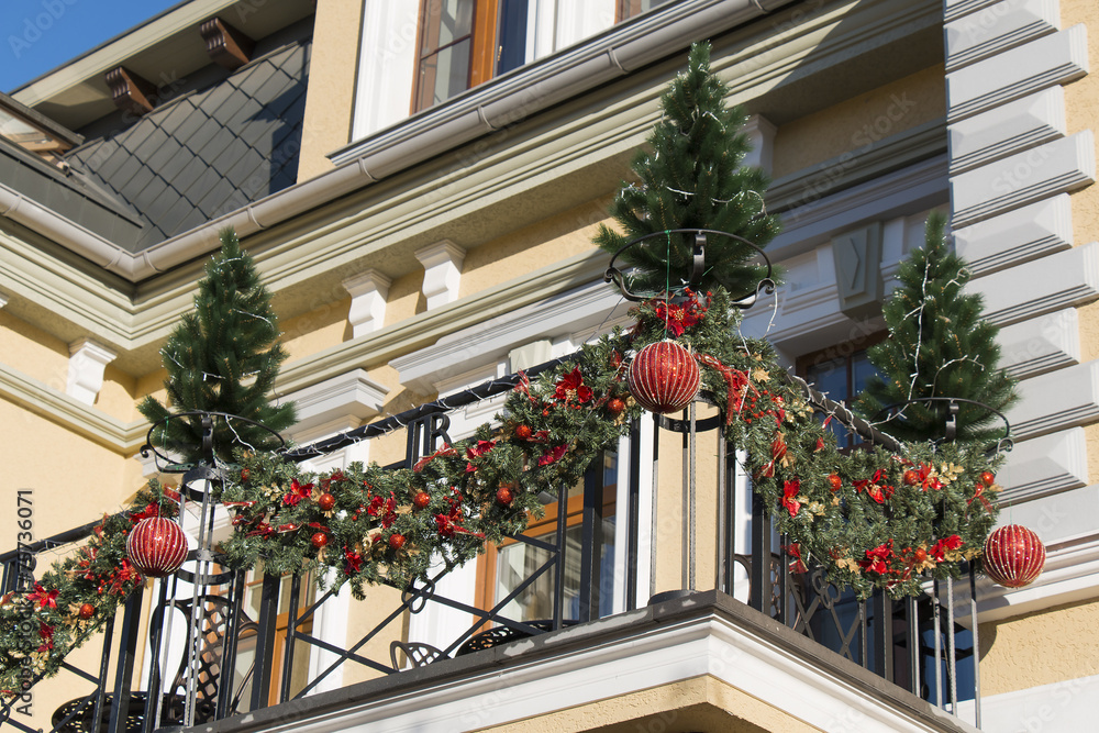 Christmas decorations on the balcony (Kislovodsk, Russia)