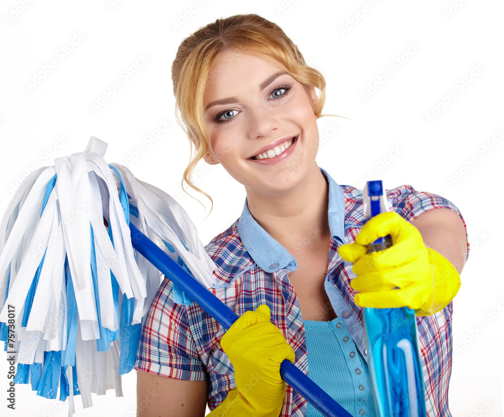 housewife cleaner. Isolated over white background housewife cleaner. Isolated over white background